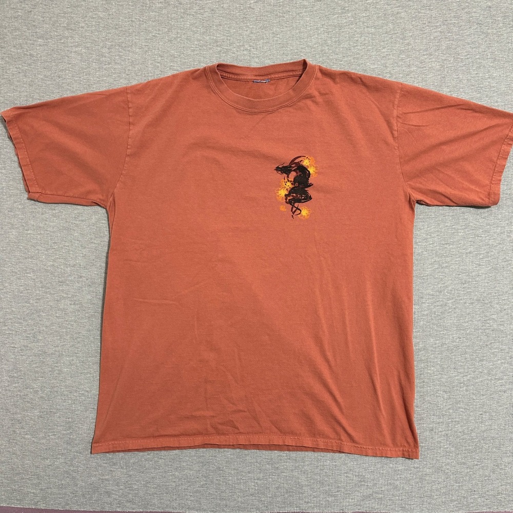 Crazy Shirts Chile Dyed Dragon Floral Graphic T-Shirt Terracotta Orange Sz XL